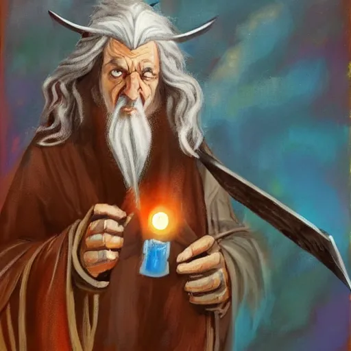 Image similar to gandalf as a robot, painting