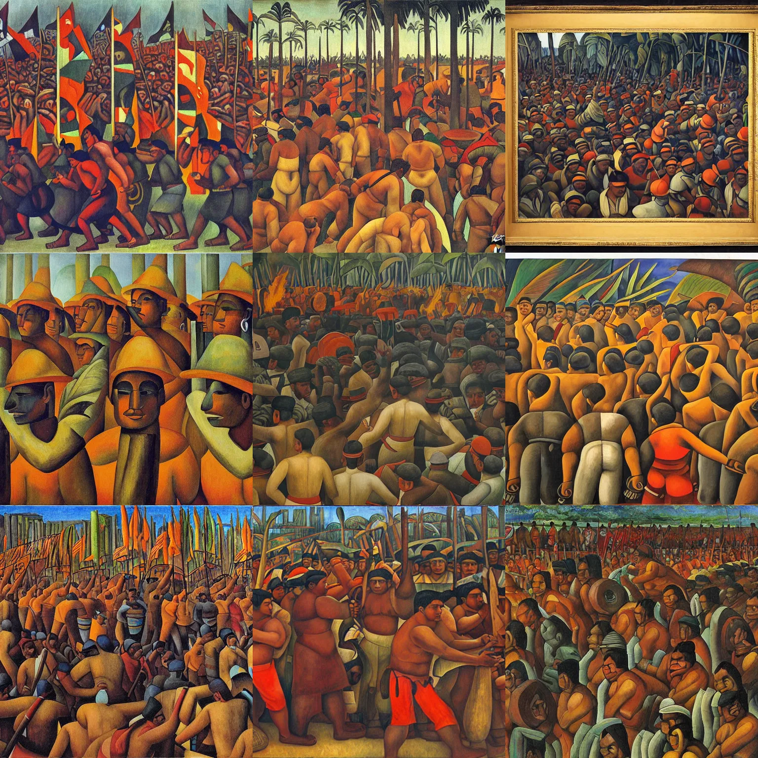 Prompt: painting of striking Amazon workers by Diego Rivera