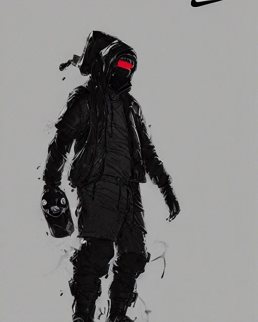 Prompt: Medium shot of a character wearing Nike ACG+Acronym+Riot Division in the style of greg rutkowski