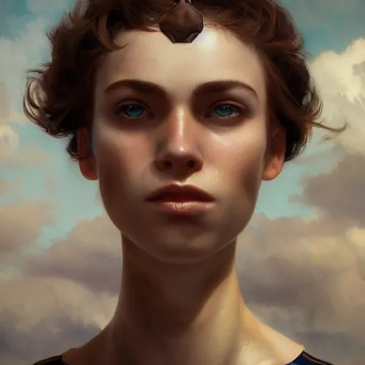 Image similar to epic portrait an beautiful woman wearing short sleeved sailor outfit, sweaty skin, hyperrealistic, expressive, emotional, moody, contre jour, octane render, cinematic, beautiful face and flawless skin, perfect hands, 5 fingers, by Edgar Maxence and Ross Tran and Michael Whelan, Legends of Runeterra