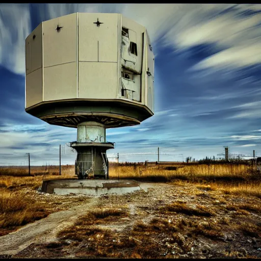 Image similar to abandoned cold war radar installation, 2 0 1 0 polaroid, 4 k, 8 k, hdr, art - station