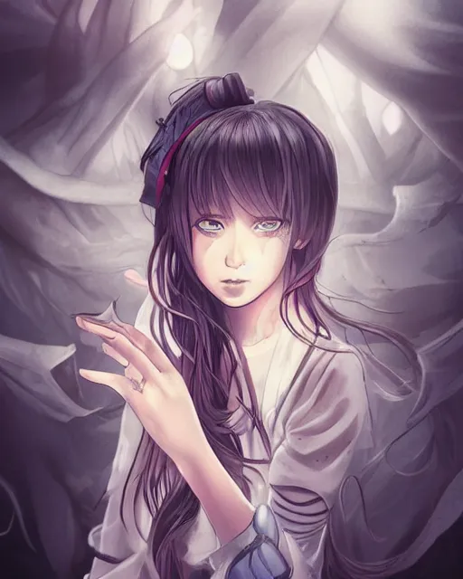 Image similar to a portrait of a teenage girl on a haunted ghost ship, full shot, very anime, digital art, great use of line work and color, captures emotion and movement, fantastic lighting and shading, flawless composition, dynamic, detailed face, smooth