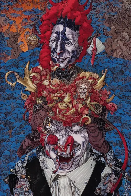 Image similar to joe biden dressed like a midevil jester, by yoichi hatakenaka, masamune shirow, josan gonzales and dan mumford, ayami kojima, takato yamamoto, barclay shaw, karol bak, yukito kishiro, hyperdetailed, trending on artstation