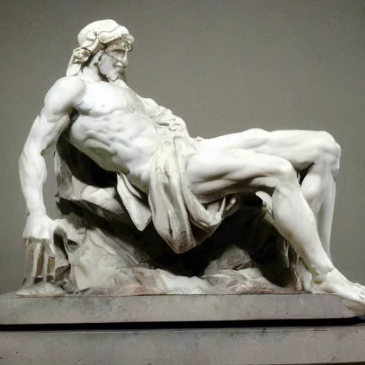 Prompt: statue Pietà of Michelangelo Buonarroti, white marble, highly detailed, sharp focus