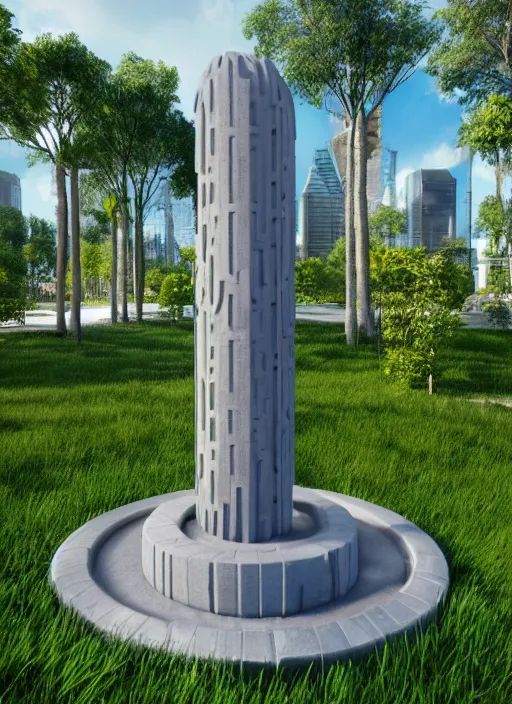 Prompt: highly detailed realistic architecture 3 d render of a futurisctic stele made from balls standing in a city park, archdaily, made in unreal engine 4 octane render