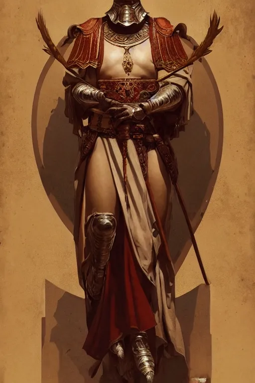 Image similar to ancient rome emperor, realistic portrait full body, symmetrical, highly detailed, digital painting, artstation, concept art, smooth, sharp focus, illustration, cinematic lighting, art by artgerm and greg rutkowski and alphonse mucha