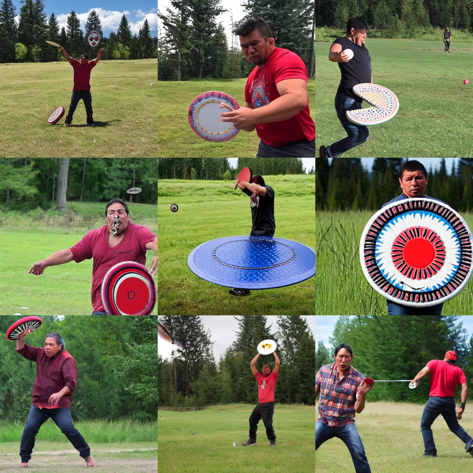 Prompt: angry first nations man snapping frisbee in half