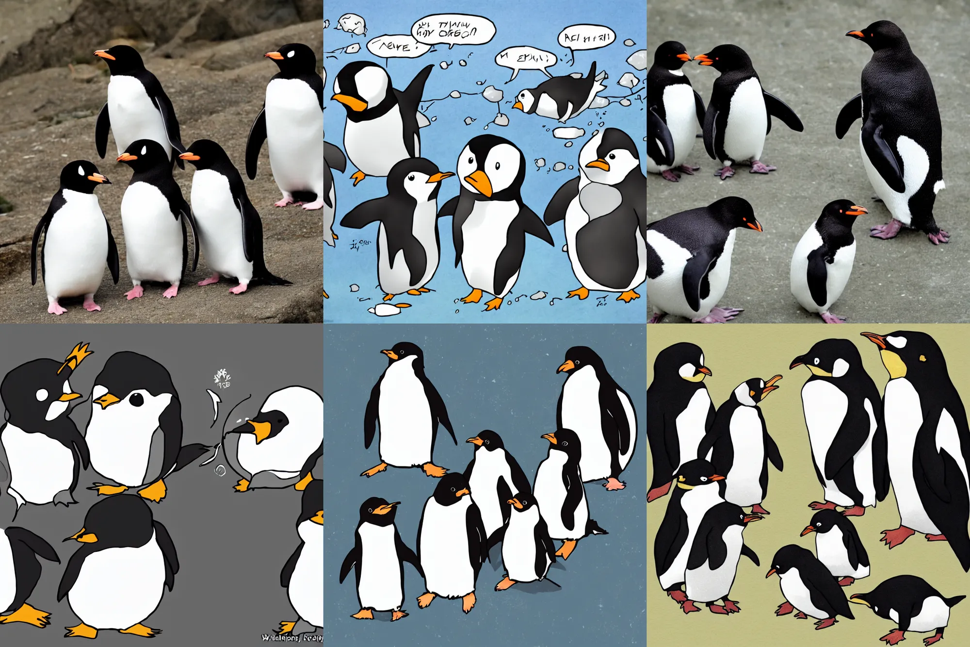 Prompt: chibi anime penguins in conversation