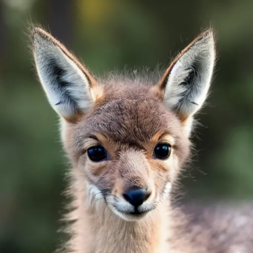 Image similar to a cute coyote - alpaca - moose hybrid baby kitten