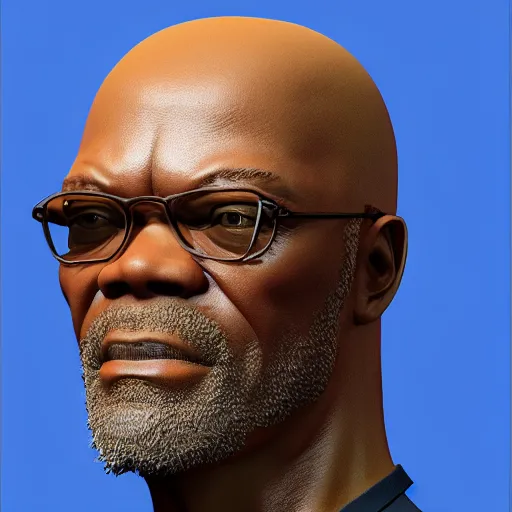 Prompt: plastic sculpture of samuel l. jackson, wide shot, vibrant color details, zbrush, hyper realistic, golden ratio, macro lens, unreal engine, octane render, symmetri