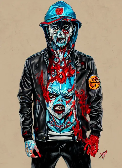 Image similar to zombie leather jacket full body hiphop streetwear drip, tristan eaton, victo ngai, artgerm, rhads, ross draws