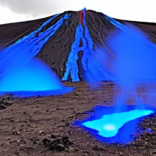 Image similar to volcano that spews bright neon blue lava