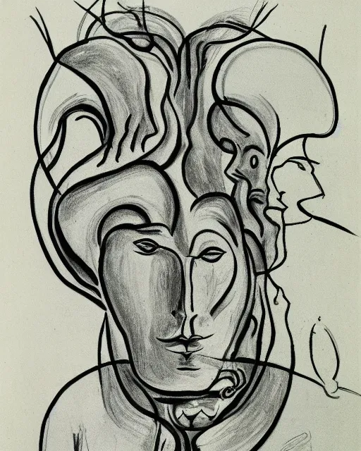 Prompt: portrait of a demon. Line drawing by Jean Cocteau.