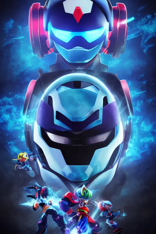 Prompt: robot ninja mask helmet megaman x zero rockman 2 0 2 2 switch game boss legacy collection fanart artsation hyper realistic, octane render clouds, neon colors, bright lights, avatar movie style blue color, 3 2 k image, avatar movie with what if marvel style animation, xel - shaded animation style