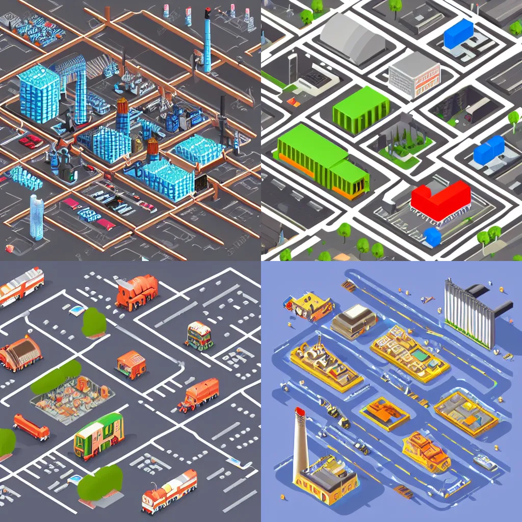 Prompt: Isometric industrial city