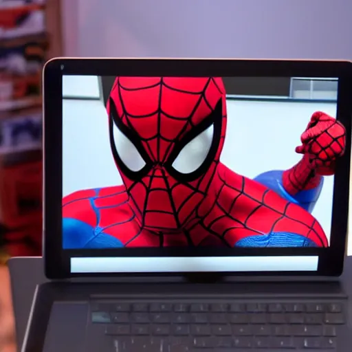 Image similar to a hyper - realistic photo taken with an iphone of a man dressed as spider - man playing video games on a pc, super highly detailed, photorealistic