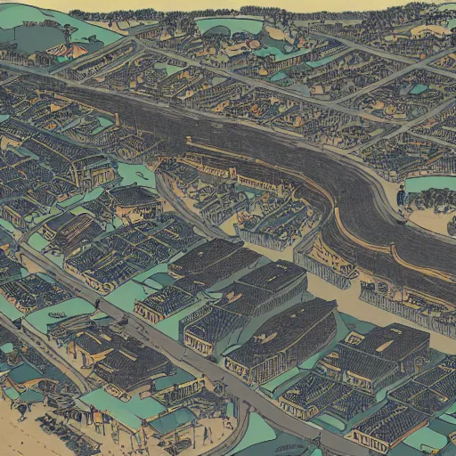 Image similar to Sprawling view of american Western Town with Edo Period Japan design; trending on Artstation