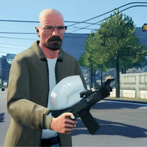 Image similar to a screenshot of walter white in grand theft auto