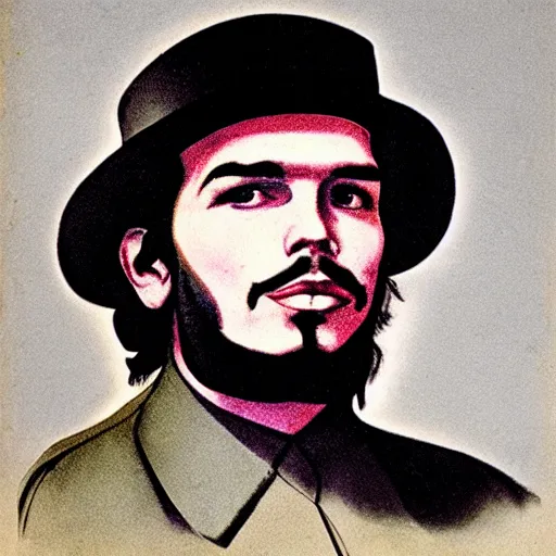 Image similar to che guevara in top hat, 1 9 0 0 s style art in color
