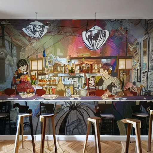 Prompt: artstation riga mural for cafe - w 1 0 2 4