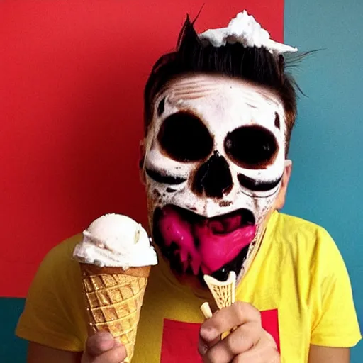 Image similar to penta el cero miedo eating an ice cream cone
