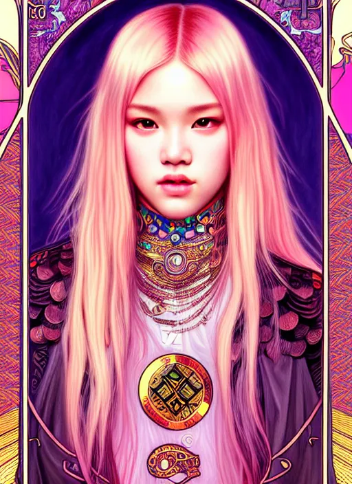 Image similar to jossi of blackpink, king, tarot card, highly detailed, digital painting, smooth, sharp focus, illustration, ultra realistic, 8 k, art by artgerm and alphonse mucha