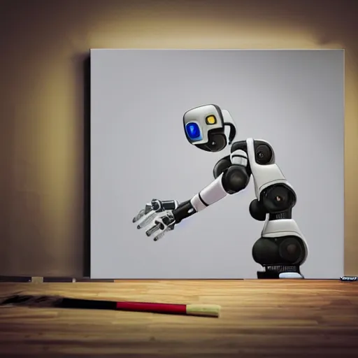 Image similar to photo of a minimalist robot painting a canvas, beautiful lighting, sharp, details, hyper-detailed, HD, HDR, 4K, 8K