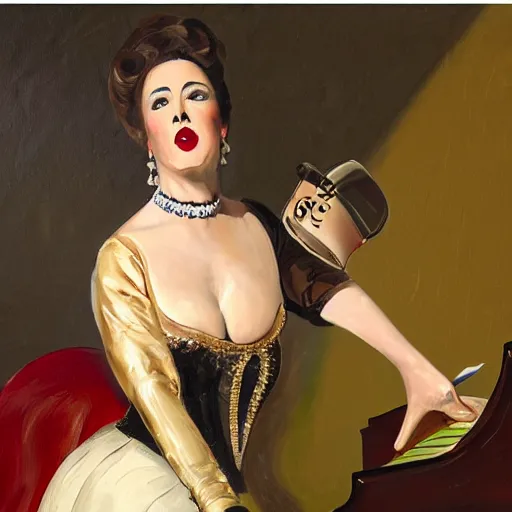 Image similar to painting of a glamorous opera singer performing, highly realistic paining