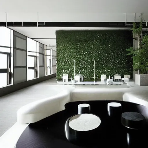 Image similar to “extravagant luxury apartment interior design, by Tadao Ando and Koichi Takada, art, black walls, plants”