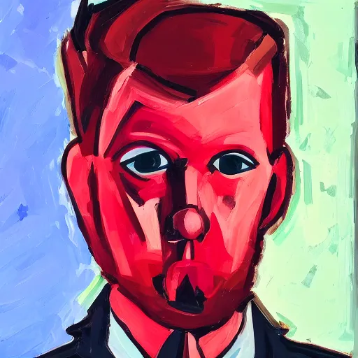 Prompt: a red headed man, futurism, art, portrait,