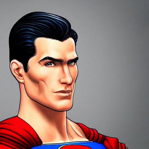 Prompt: hyper realistic portrait of superman with blonde two sides hair and thin face lines