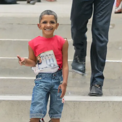 Prompt: barack obama with a fade haircut, wearing ripped jeans