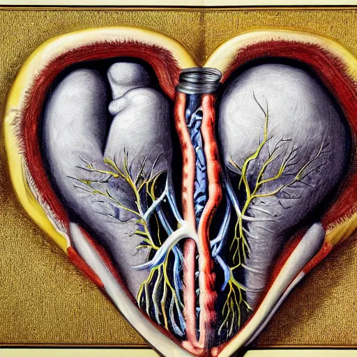 Prompt: dramatic oil in canvas of the anatomy of heart, very detailed