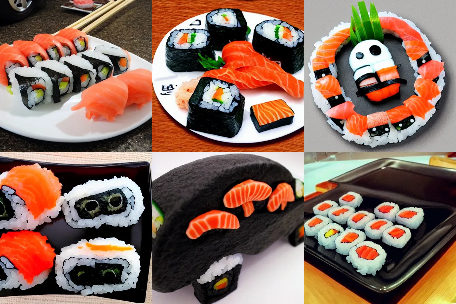 Prompt: a car made out sushi