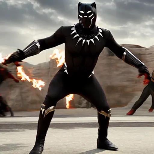 Image similar to kanye west as black panther, action shot, marvel movie,