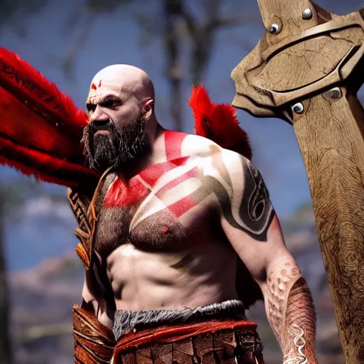 Image similar to michael vera as kratos from god of war, realistic, unreal engine 5