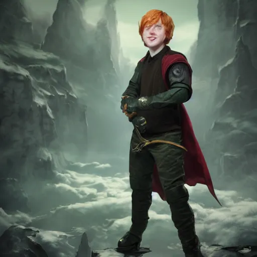 Image similar to An epic fantasy comic book style portrait painting of Rupert Grint, unreal 5, DAZ, hyperrealistic, octane render, cosplay, RPG portrait, dynamic lighting