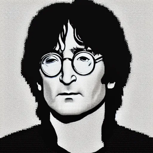 Prompt: a portrait of John Lennon, pixel art, hyper realistic, HD, HQ, photo realistic