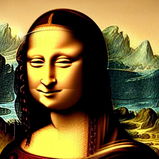 Image similar to mona lisa doing a selfie giving a thumbs up.