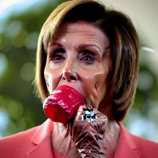 Image similar to Nancy Pelosi slurping up a money smoothie