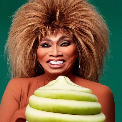 Image similar to tina turner in a turnip costume, turnip hair, photoshoot