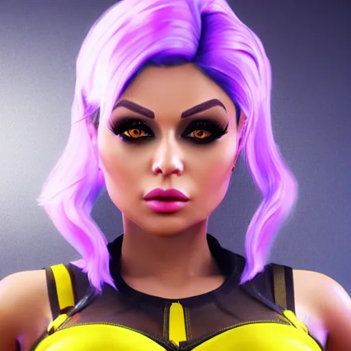 Prompt: portait of haifa wehbe, yellow hair, hd, centred, unreal engine, fortnite style