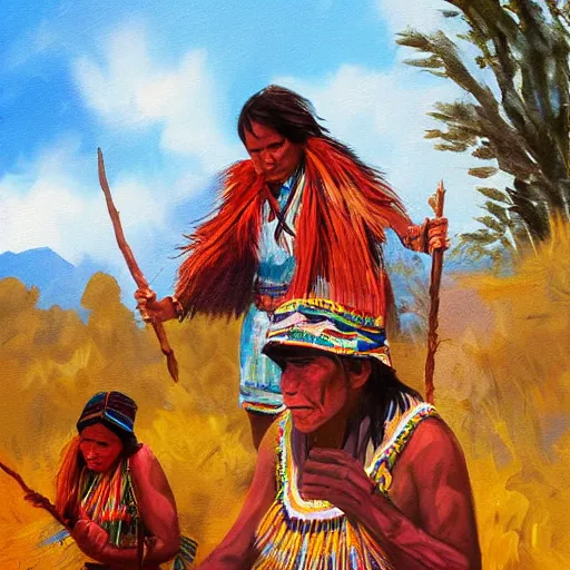 Prompt: Splash painting of Tarahumara man and woman from the highlands of northern Mexico