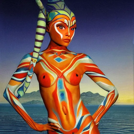 Prompt: beautiful_petite_sunset_of_ahsoka tano clone wars alien body Paint toned full body Grand Odalisque_intricate_oil_paintingby Jo hn_William_Godward_by_Anna_Dittman_golden our body by J-H 768-C2.0