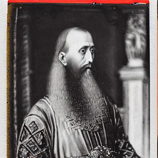 Image similar to portrait of Ivan the Terrible in his palace in Moscow wide angle, high detail, Polaroid , old photo width 768