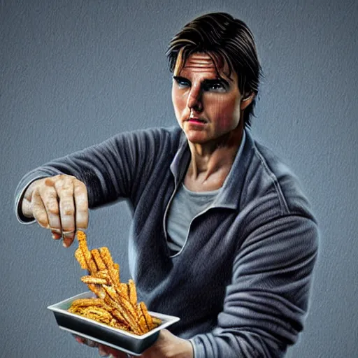 Image similar to tom cruise planting fries in the ground, digital art, highly - detailed, artstation cgsociety masterpiece