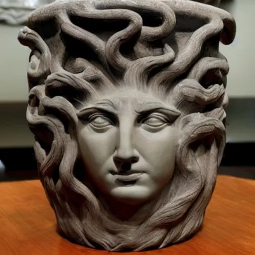 Image similar to donald trump medusa, greco - roman vase art
