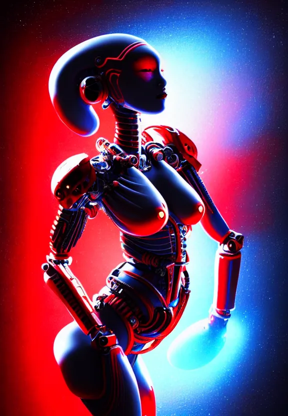 Prompt: ultra realist intricate detailed painting of a single attractive alien female, red sky, red and blue lighting, full body, curvy, black scales and cyborg tech, symmetry accurate features, very intricate details, focus, 8k render, artstyle Hiraku Tanaka, award winning