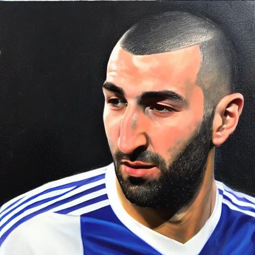 Image similar to an artistic portrait of Karim benzema, oil painting