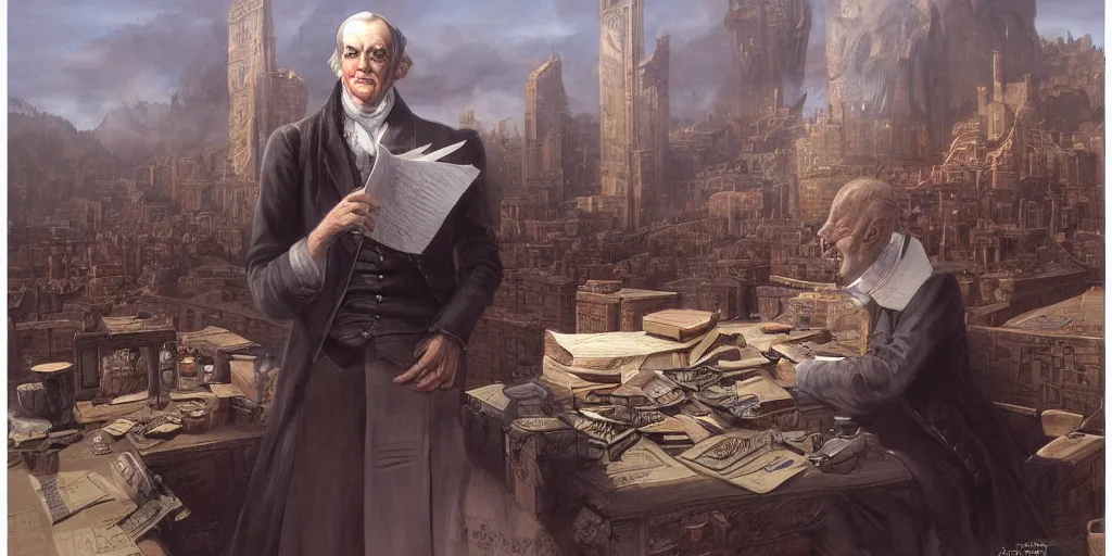 Prompt: adam smith invisible hand by john howe,